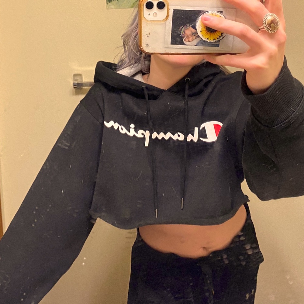 Champion hoodie cropped with grey hood